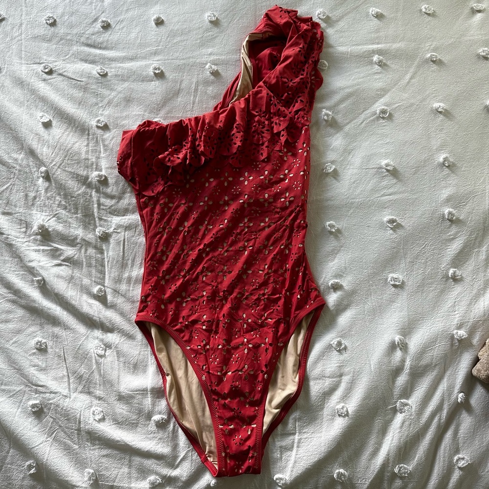 J.Crew Ruffle Shoulder One Piece Swimsuit